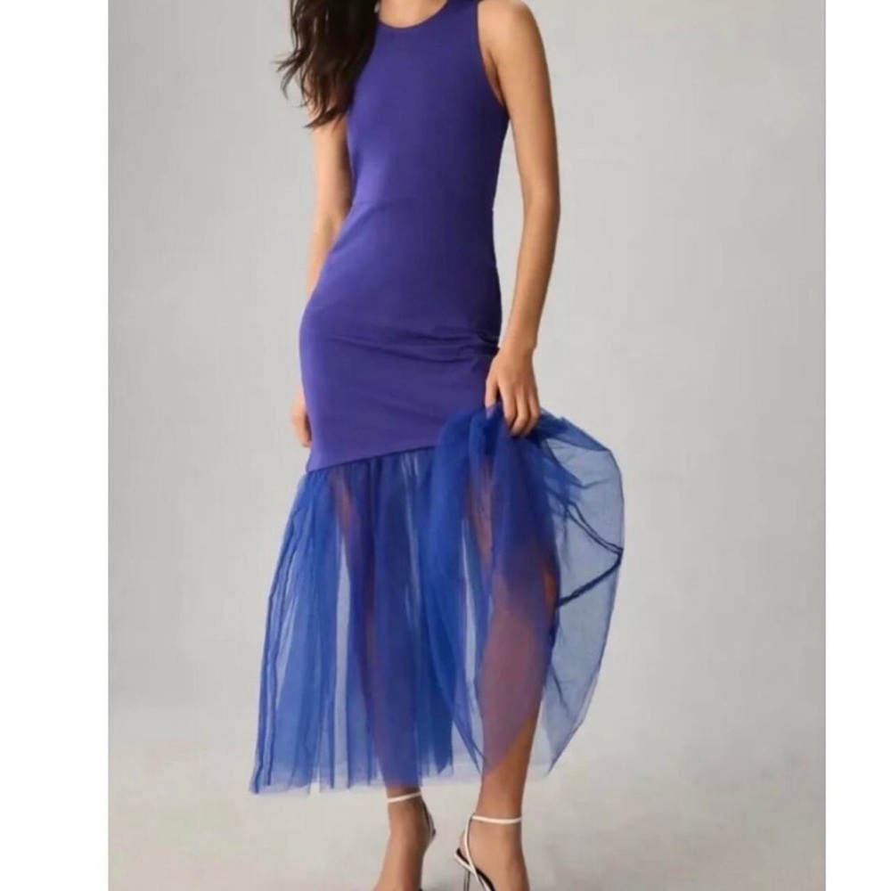 Anthropologie Maeve Tulle-Hem Slim Tank Dress